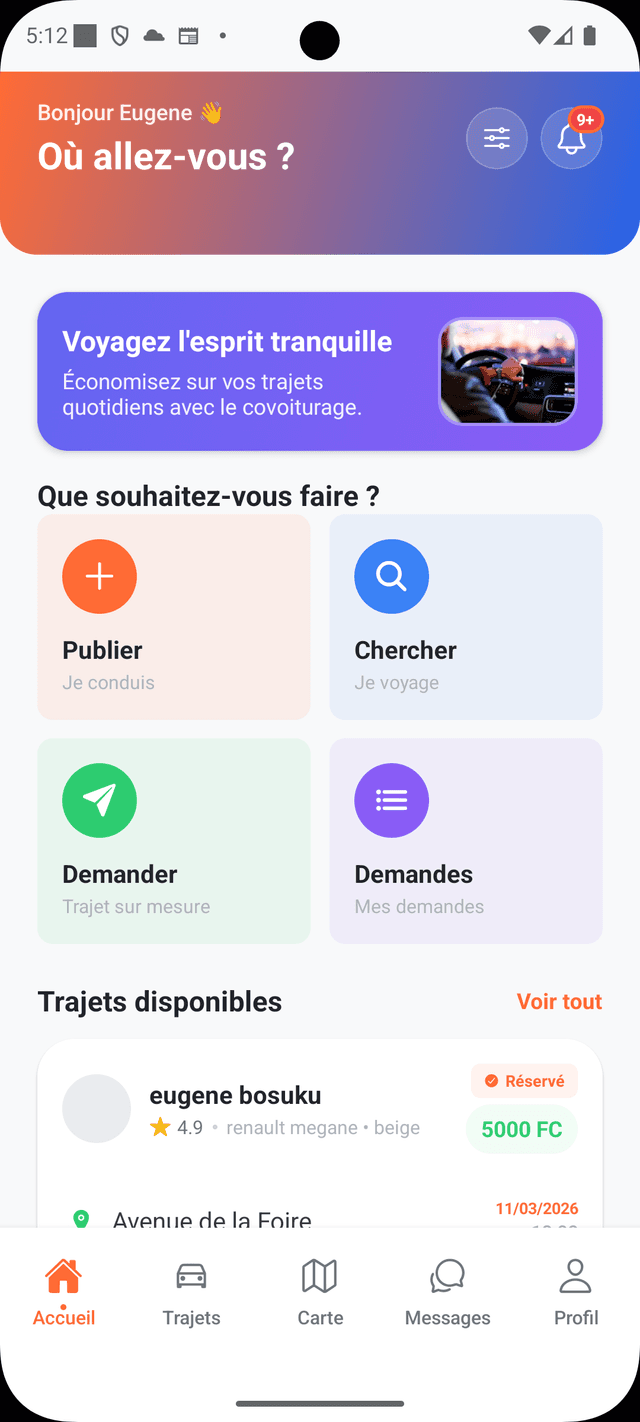 Ecran accueil avec action Demander