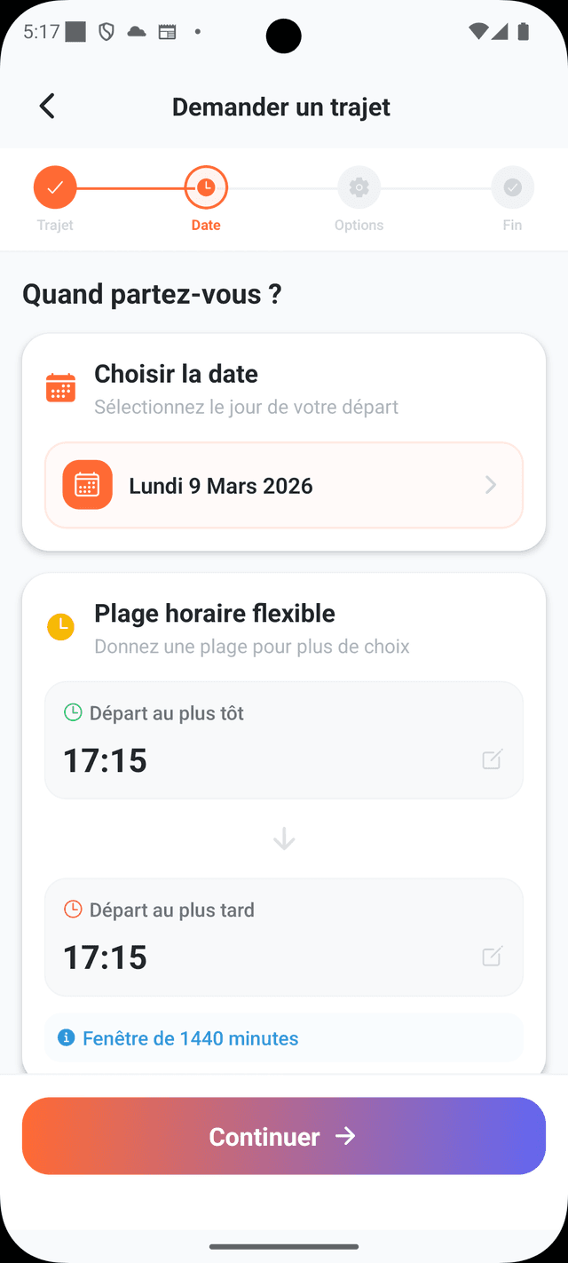 Demander un trajet etape date