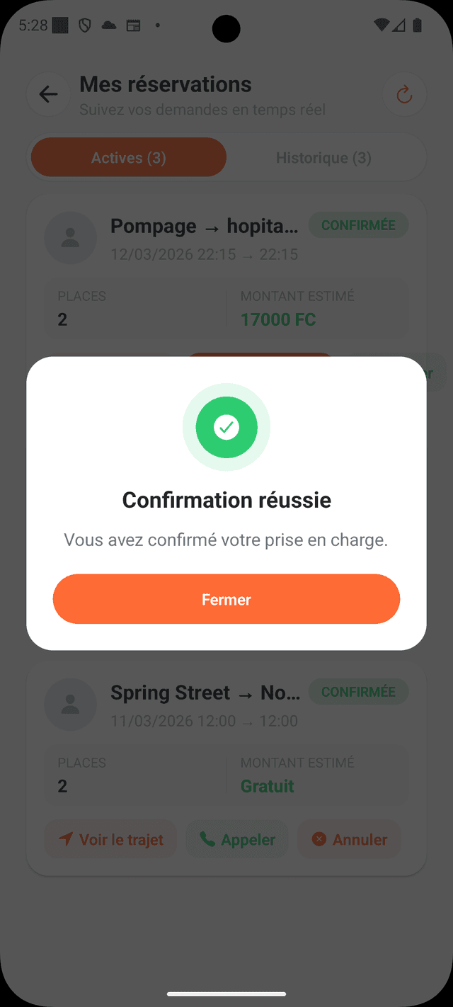 Confirmation de reservation